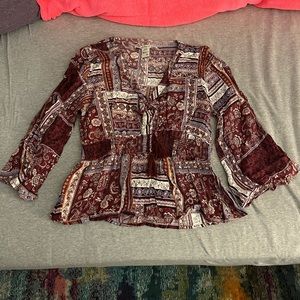 Bohemian Print Bell Sleeve Blouse